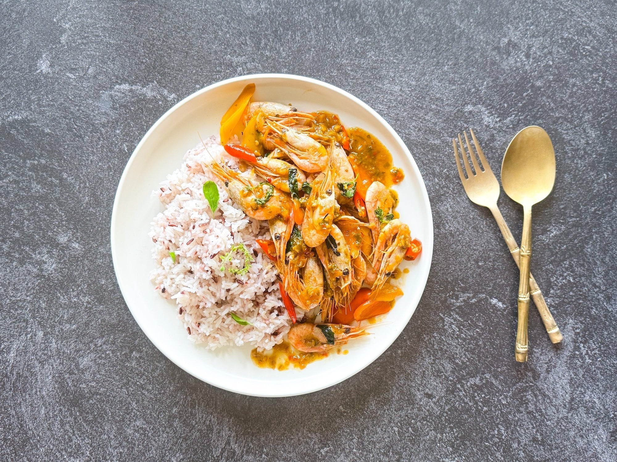 Shrimp Holy Basil Garlic with Rice