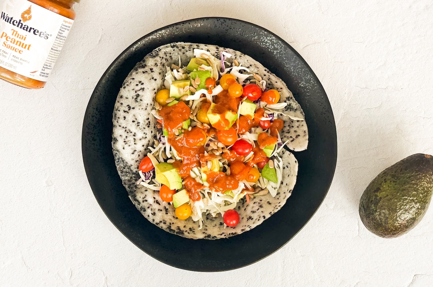 Black Sesame Crispy Rice Paper Salad with Peanut Sauce