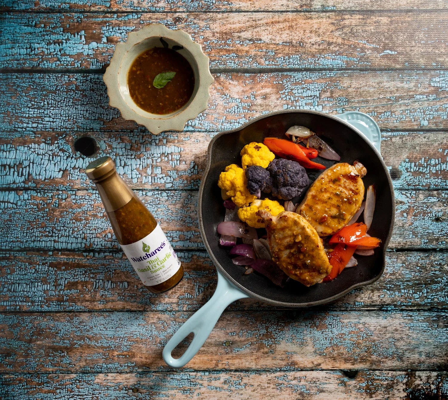 Seared Pork Chops with Thai Basil & Garlic Sauce