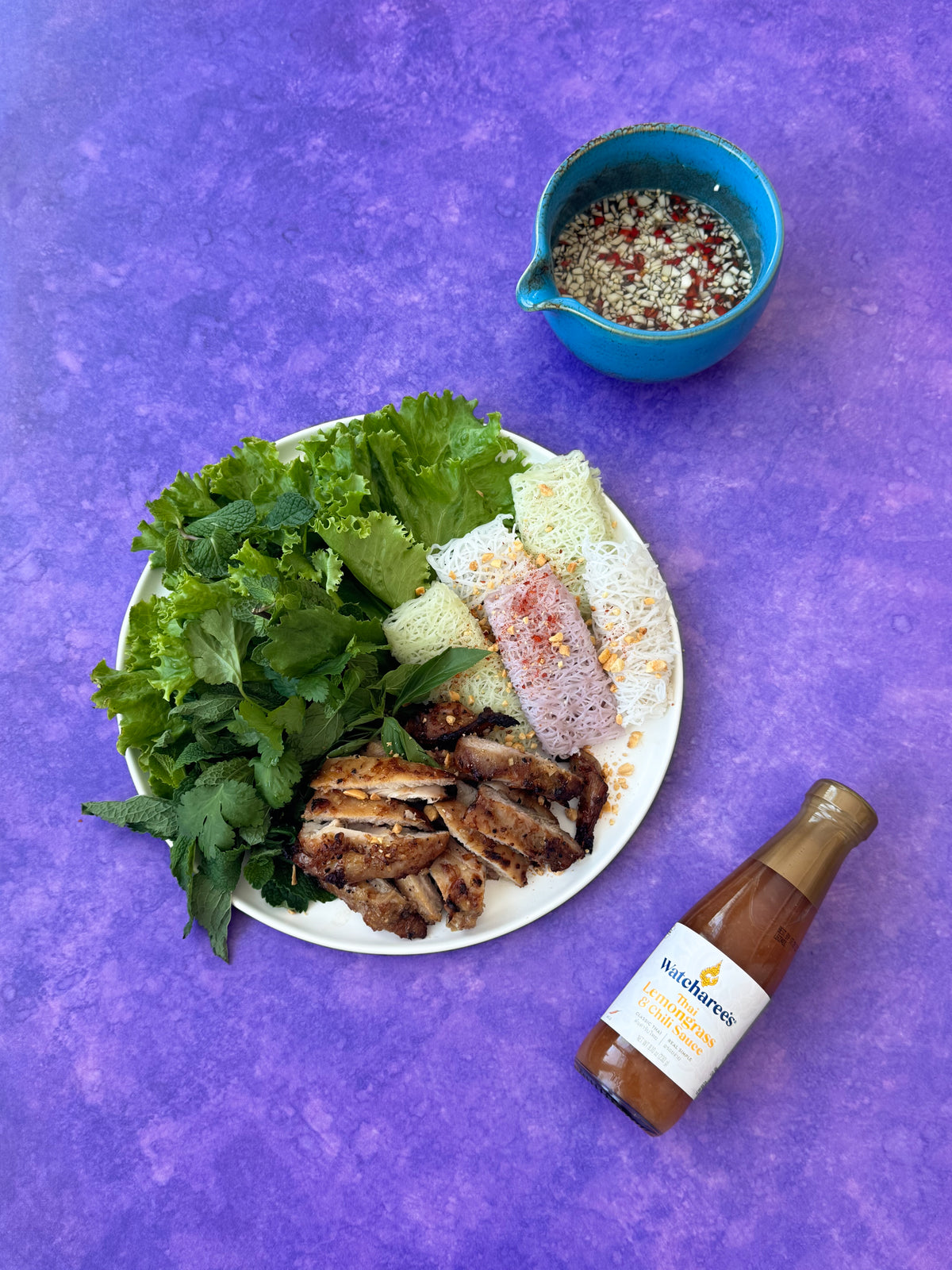 Air Fryer Lemongrass Chicken with Bánh Hỏi & Thai Chili Dipping Sauce