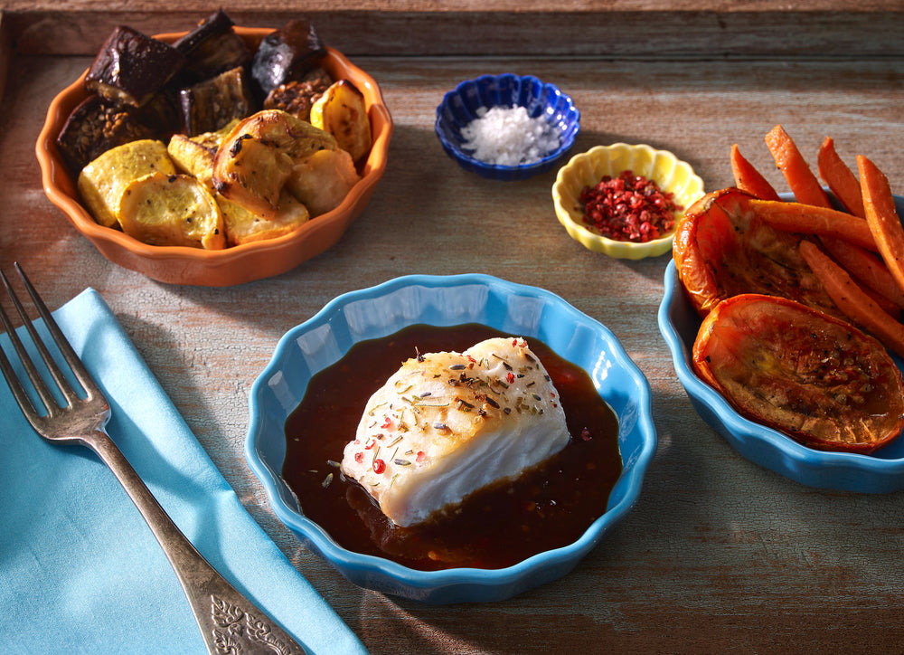 Baked Cod and Roasted Vegetables with Pad Thai Sauce