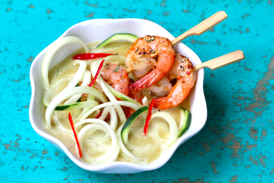 Thai Green Curry Zoodles and Grilled Shrimp