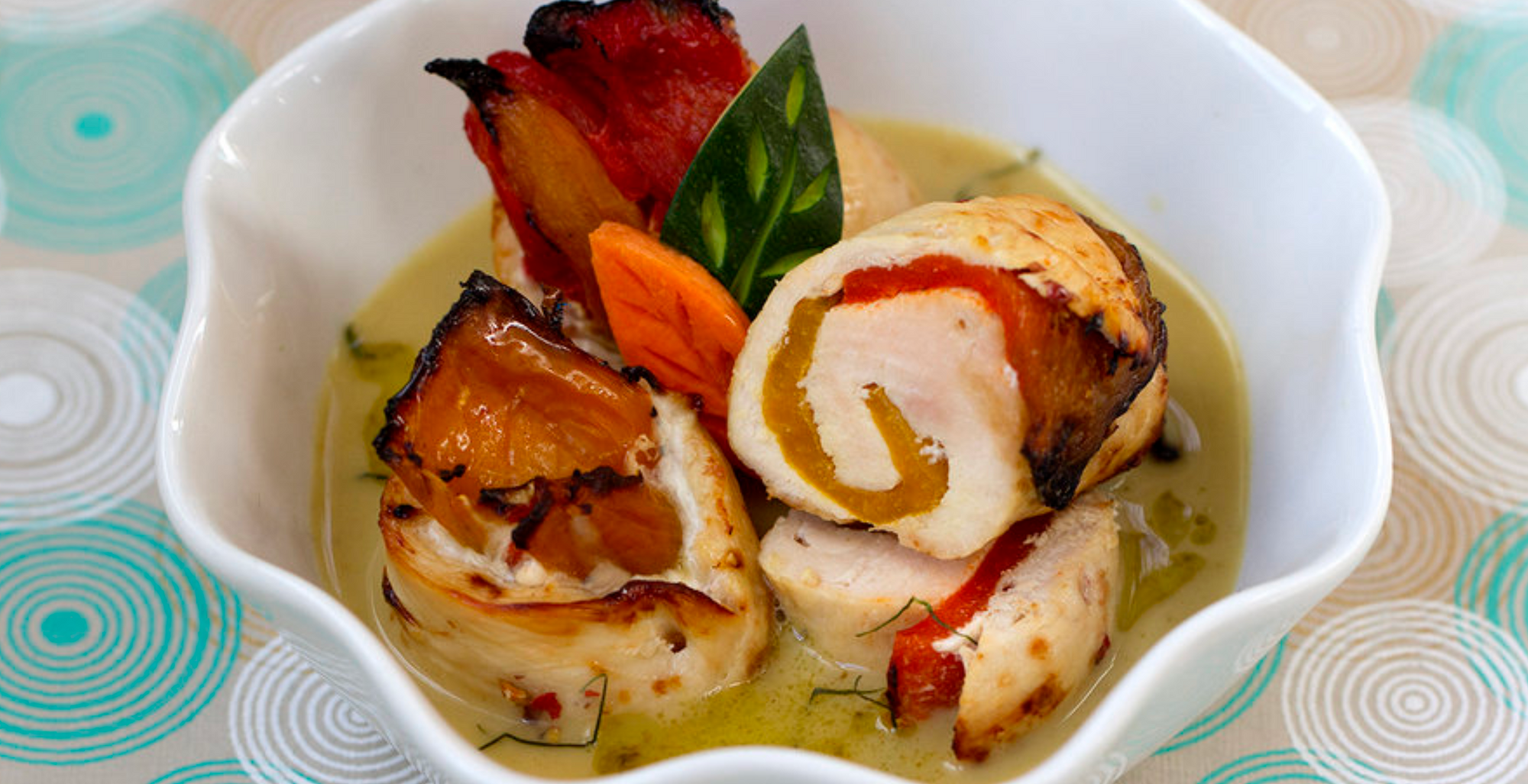 Rolled Chicken Breast and Thai Green Curry Sauce