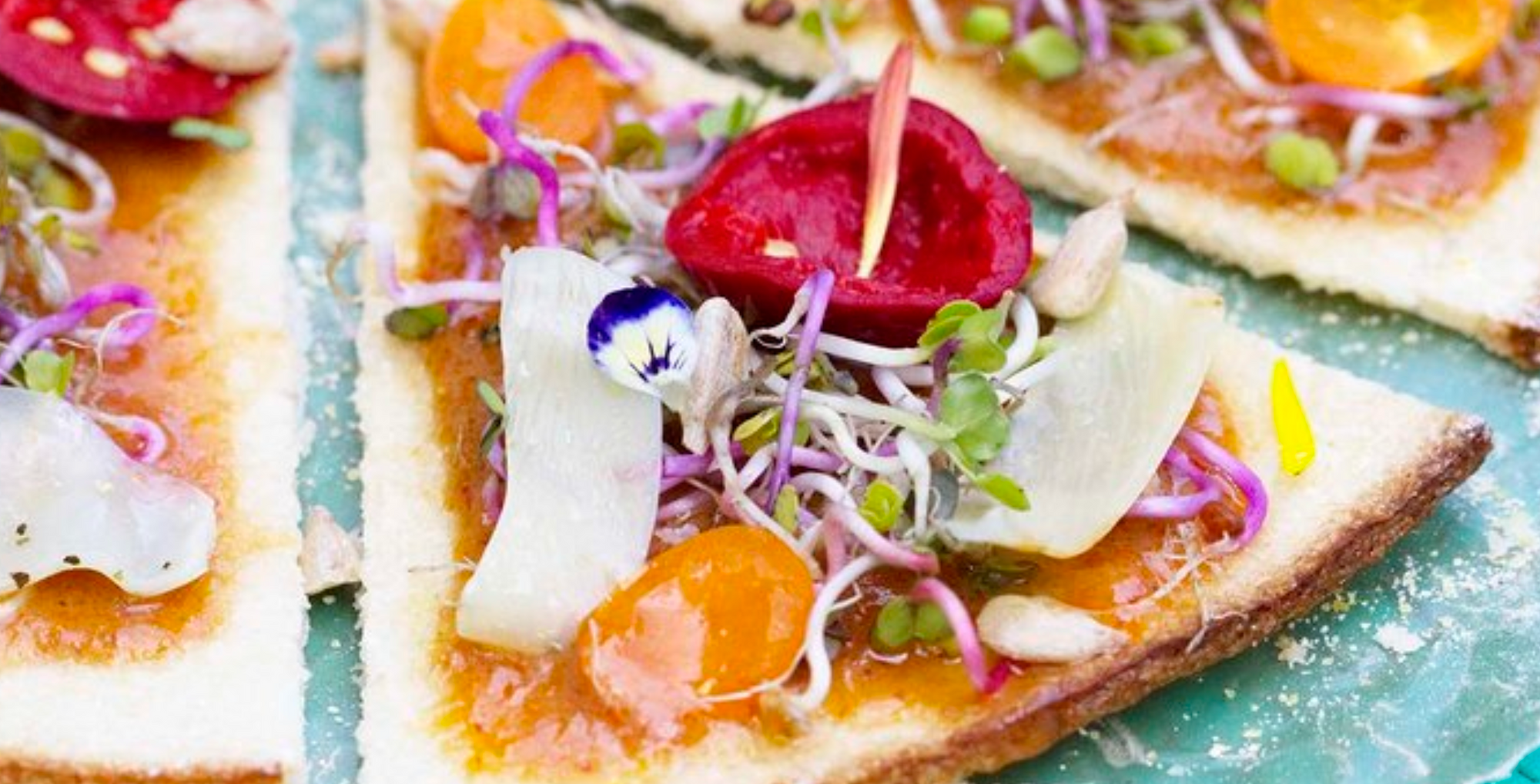 Veggie Pizza with Thai Peanut Sauce on Cauliflower Crust