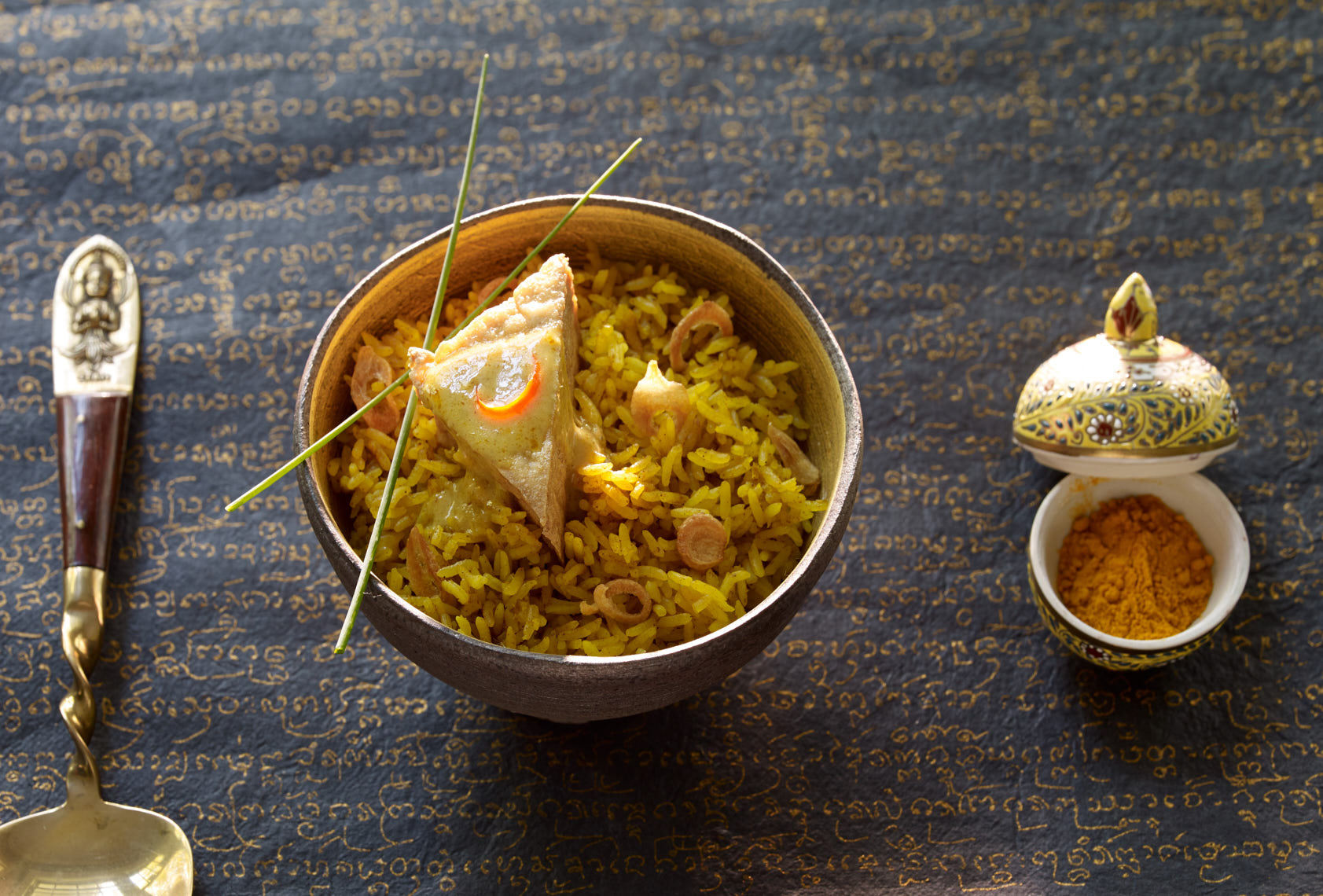 Turmeric Rice and Tofu with Thai Yellow Curry Sauce