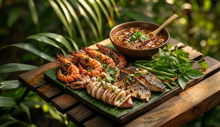 nam jim jaew with seafood