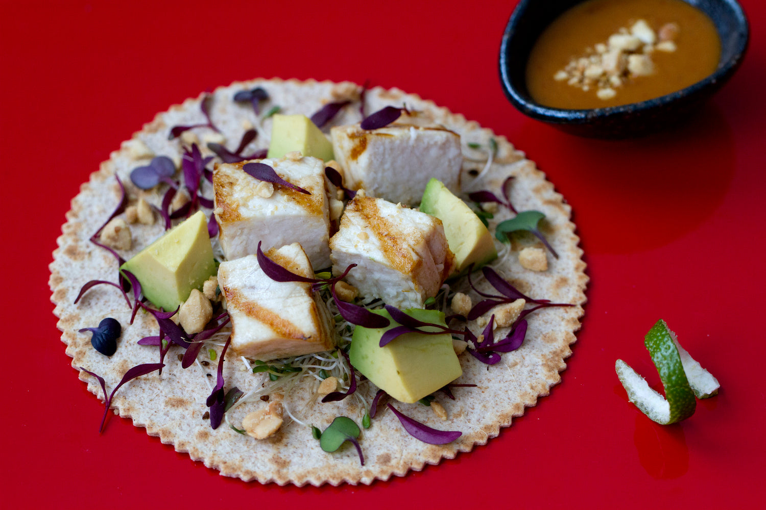 Grilled Swordfish Tacos with Thai Peanut Sauce